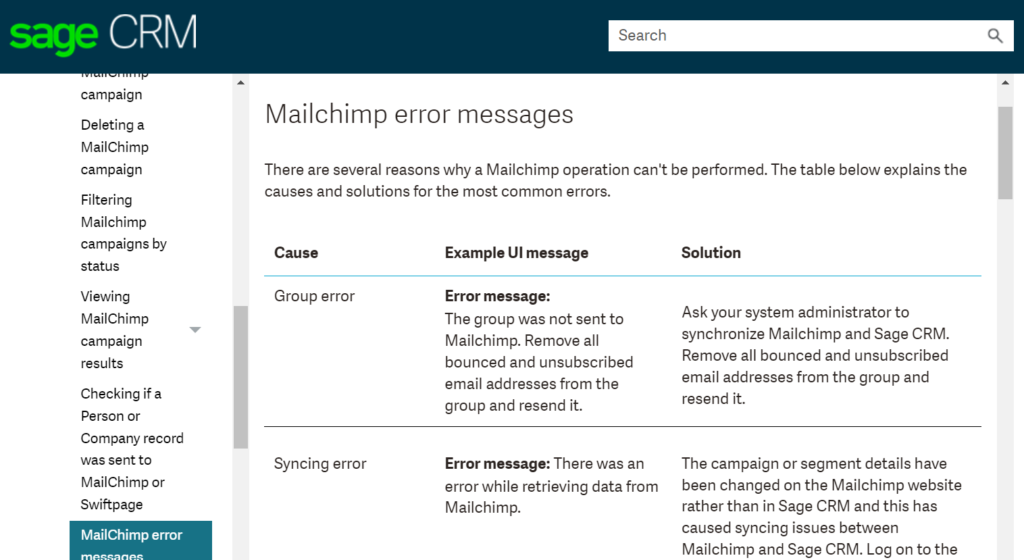 SageCRM errors