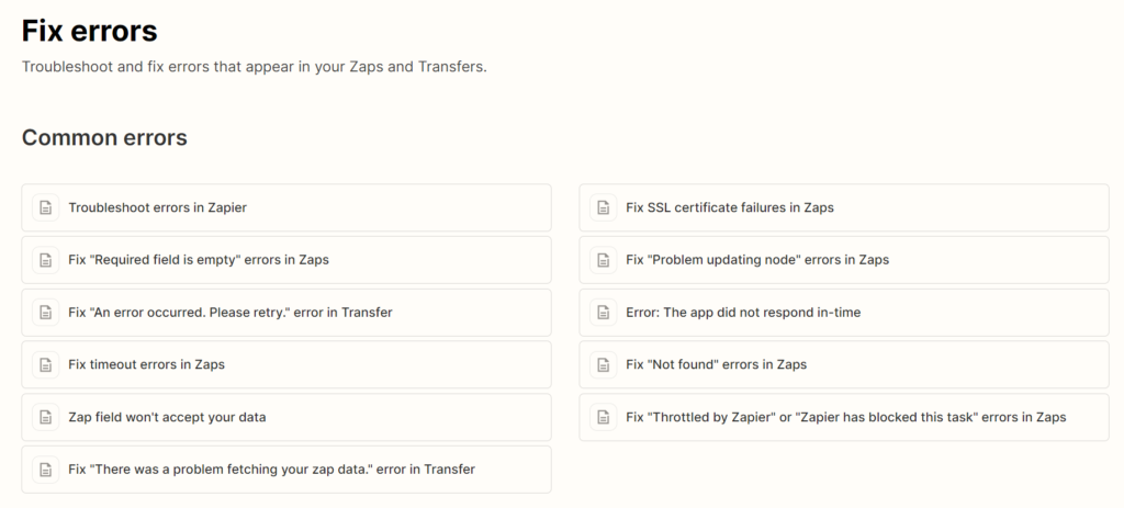Zapier errors